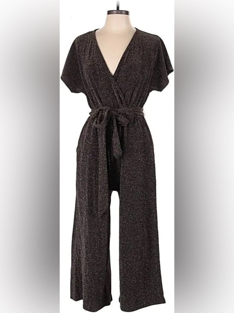Shimmering Black Wrap Jumpsuit with Waist Tie